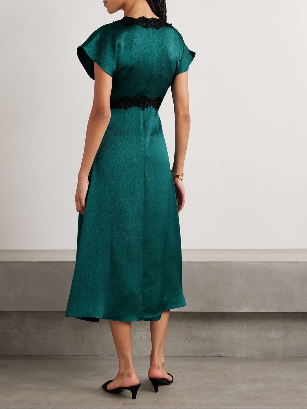 Sea Ny Noa Green Mid-Length Lace-Trimmed Dress Sz 8